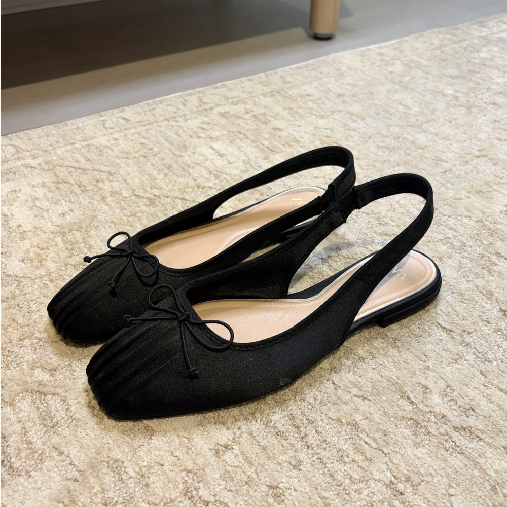 Zara Black Slingback Flats with Bow Detail